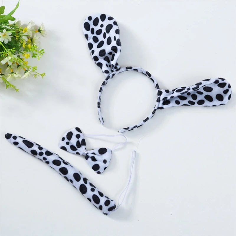 3 szt. Kot/mysz/pies/krowa/lampart/żaba zestaw akcesoriów kostiumowych opaska uszami zwierząt, zestaw akcesoriów kokardą i