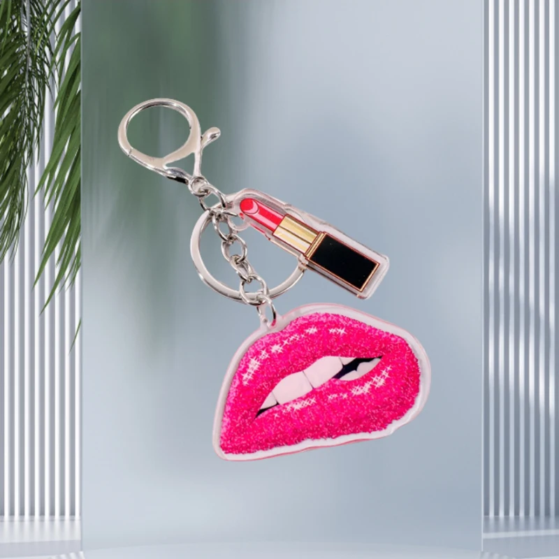 Girls Sexy Red Lips Acrylic Keychain Plastic Lipstick Key Holder Ladies Handbag  Decor Fashion Jewelry Gifts Keyring Pendant