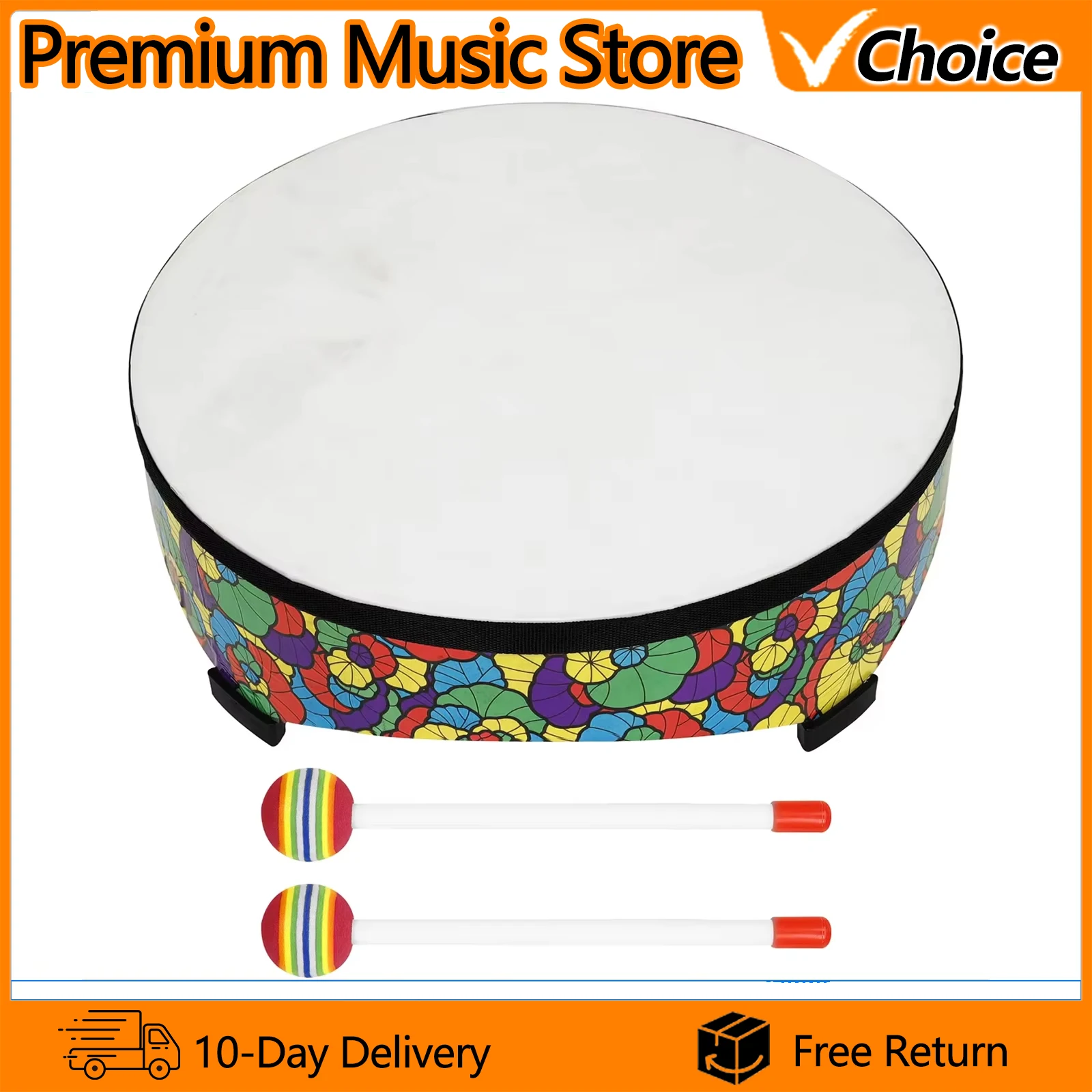 IRIN Orff Percussion-Instrument 22x7 Zoll Holztrommel Kreisförmige Schafsfell-Bodentrommel für Musikunterricht und Aufführungen