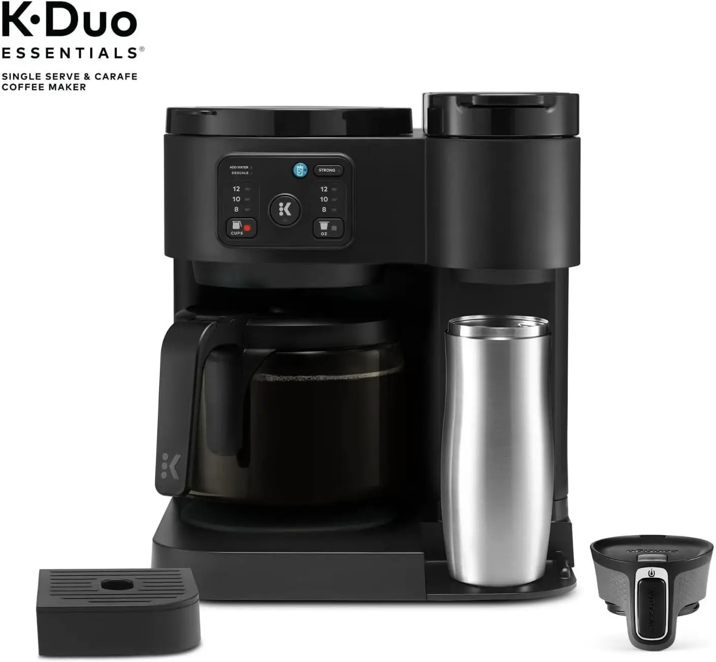 K-Duo Essentials, Hot & Iced Single-Serve Pod Coffee Maker & Carafe, 72 Oz Reservoir, Multiple Brew Sizes, Strong Brew Feature,