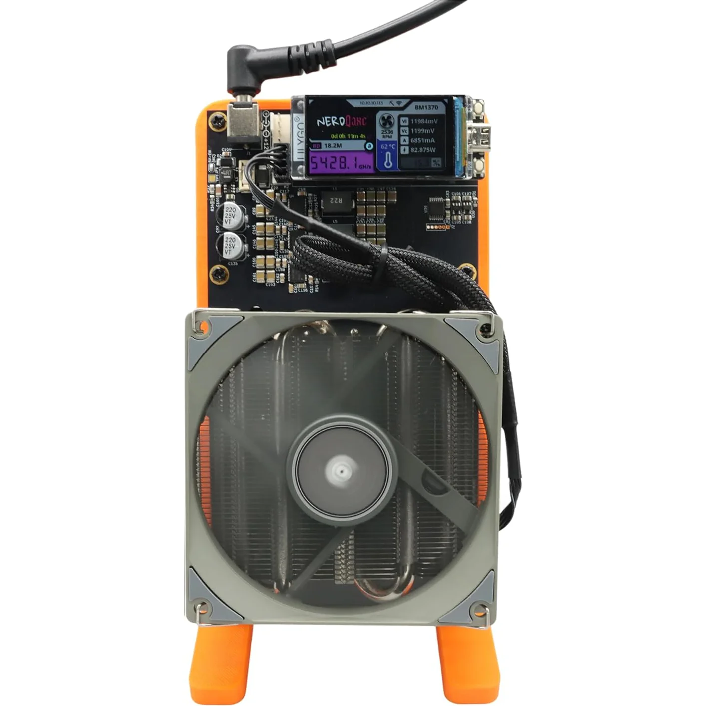 Nerdqaxe++ Bitcoin Miner 4.8TH/s |   4X BM1370 رقاقة (Antminer S21 Pro Tech) |   75 واط فائقة الكفاءة |   شاشة Wi-Fi وشاشة LCD |   فأسوس |