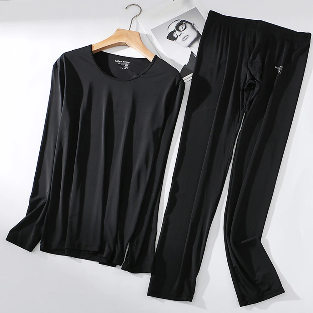 Men\\\\\\\'s Long Johns Set Ultra Thin Ice Silk Top and Bottom Solid Color Perfect for Spring Summer Autumn and Winter