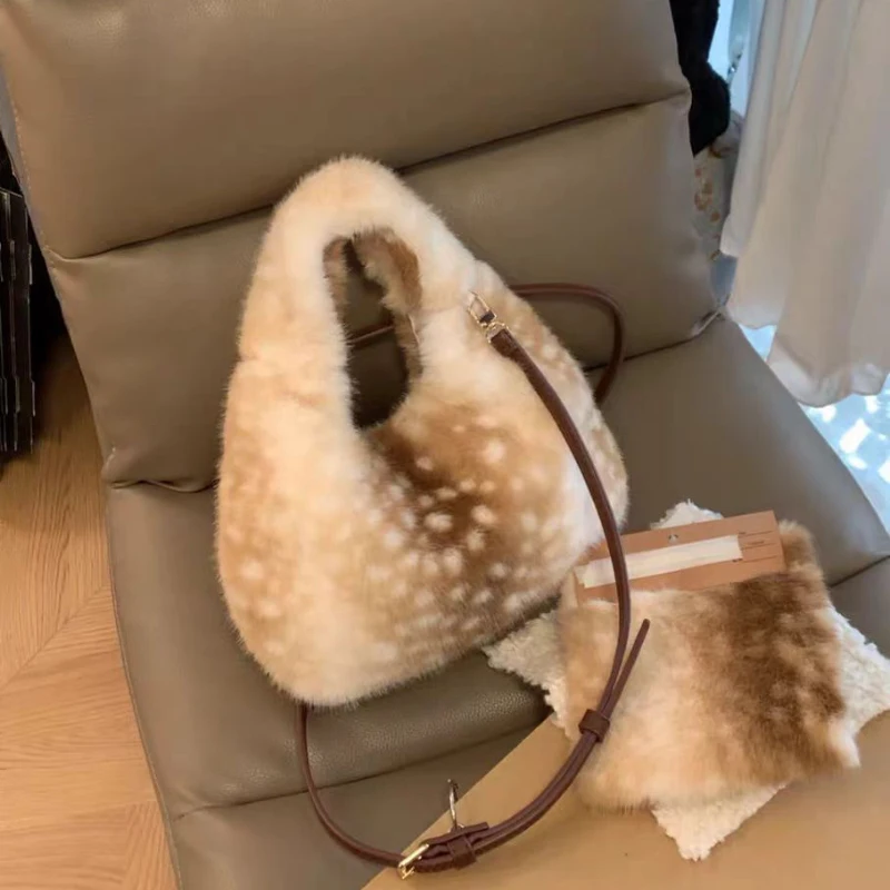 

Роскошная сумка через плечо из искусственного меха с изображением оленя, милая плюшевая сумка через плечо для женщин, стильная простая сумка-ведро с магнитной пряжкой, сумка Лолита