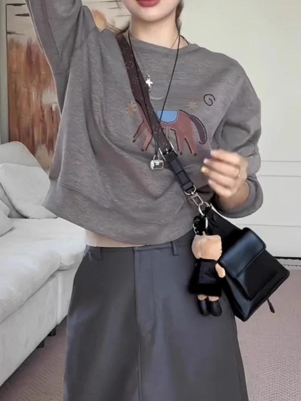 

Женская толстовка свободного кроя с круглым вырезом и капюшоном, весенняя, больших размеров, в корейском стиле, для повседневной носки, с длинным рукавом, ветрозащитная