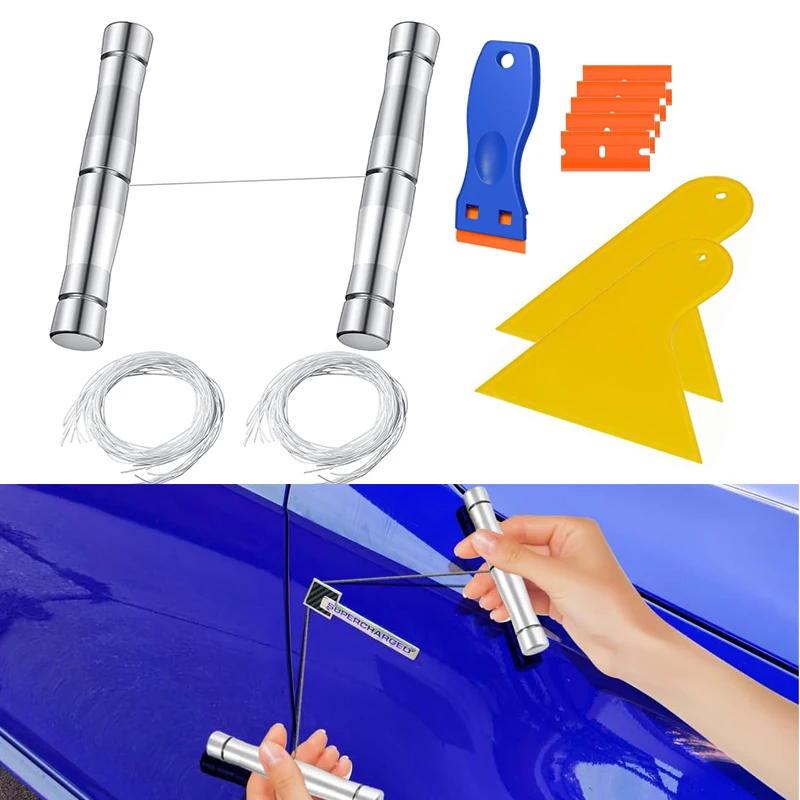 Car Emblem Tail Label Removal Tool with Plastic Scraper 20 Pcs PE Cables Car Surface Logo Plate Line Remover for Vinyl Film Wrap
