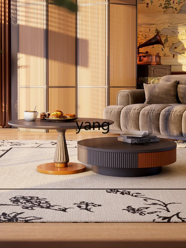 LH retro coffee table solid wood small apartment stroke coffee table living room household size round coffee table combination