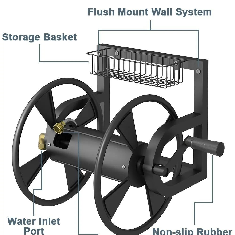 Outdoor Garden Hose Reel Wall Mount, Heavy Duty Water Rack Winding