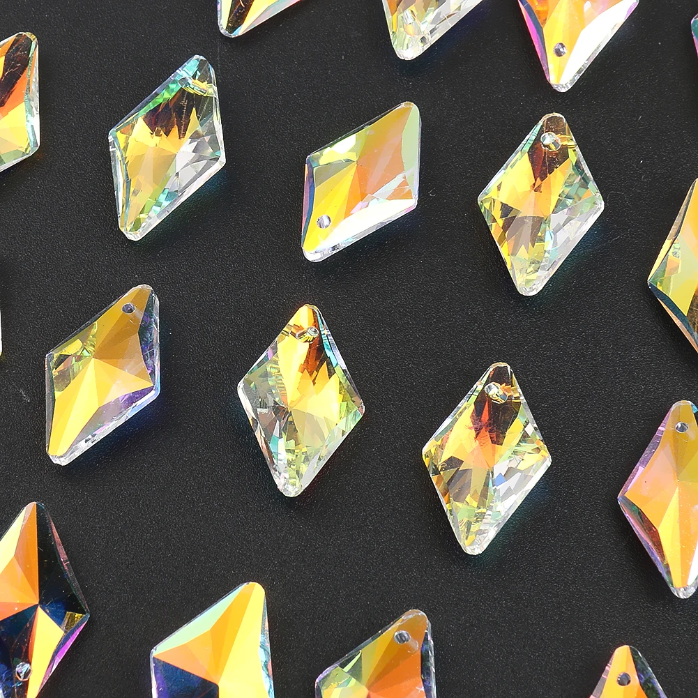 20PCS Colorful Rhombus Crystal Beads Glass Prism Pendant Chandelier Parts Refract Sunlight Charms Suncatcher Jewelry Accessories