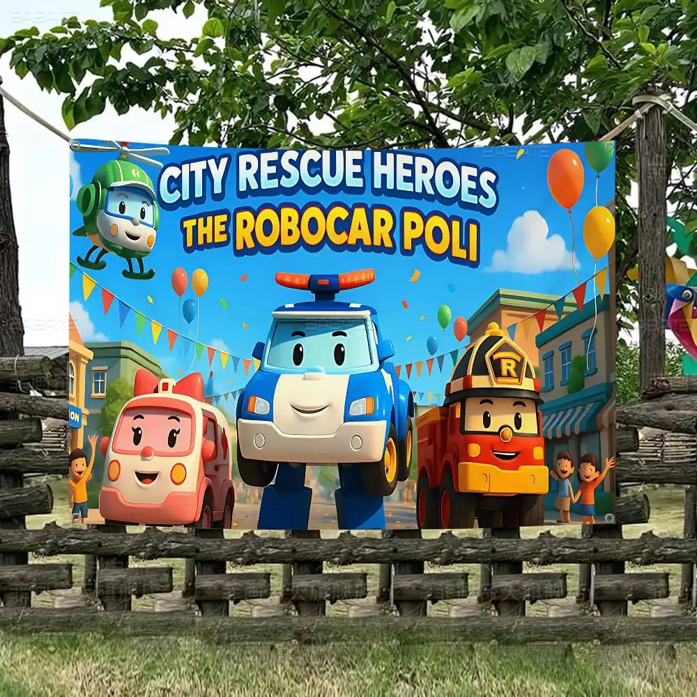 Robocar P-Polis logo Large Size Shop Art Promotion Advertising Booth Flag Hanging Banners