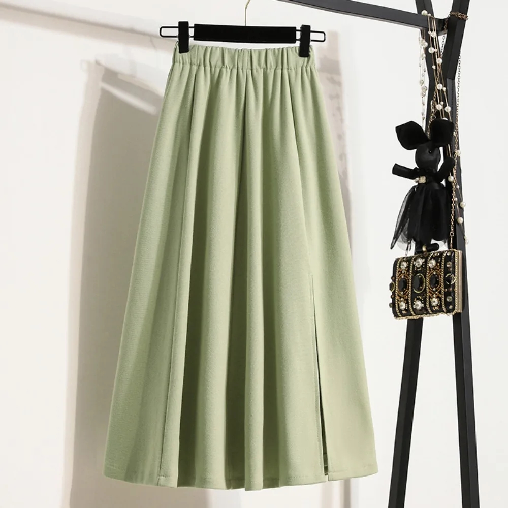 

Casual High Waist Chic split Ruched loose Skirts Korean Fashion Office Lady Basics Plus Size women clothing