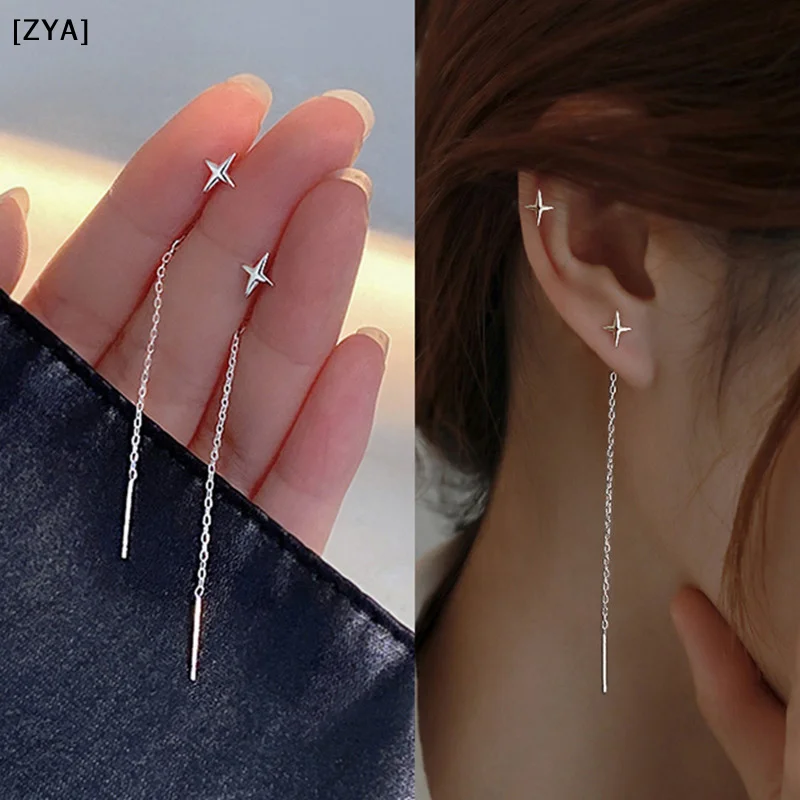 Trend Long Wire Tassel Thread Chain Climb Star Pendants Drop Earrings Women's Straight Hanging Earrings Jewelry[T][ZYA]