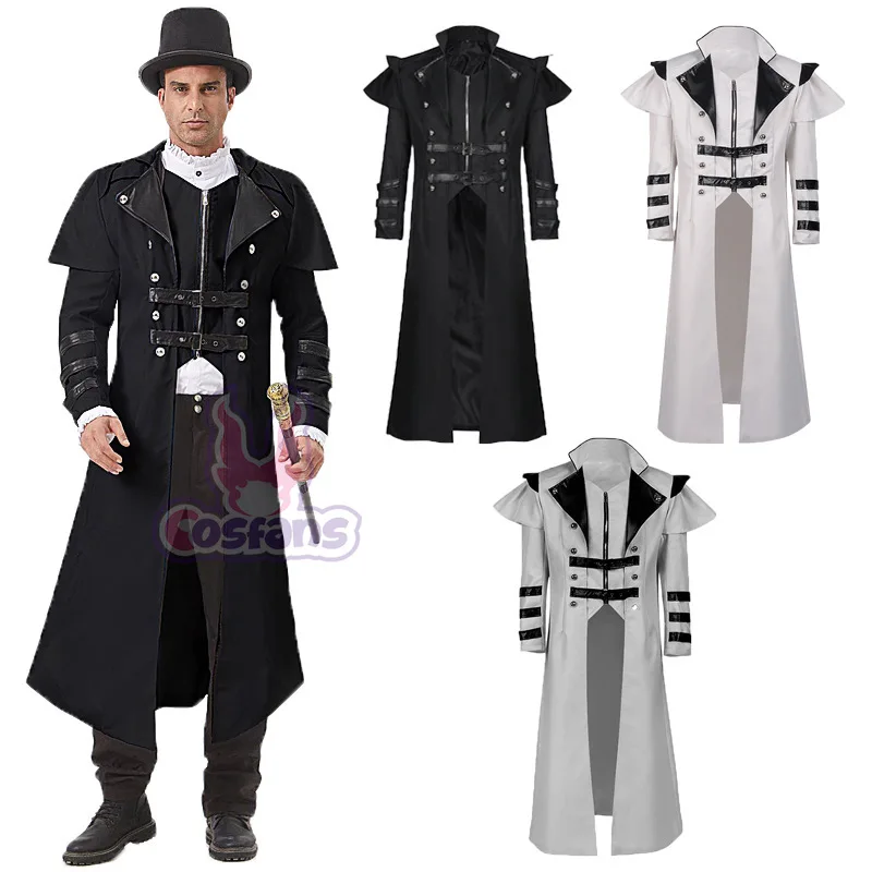 

Винтажный Хэллоуин, средневековый стимпанк, убийца, эльфы, пиратский костюм для взрослых и мужчин, черная длинная куртка с разрезом, готическая доспехи, кожаные пальто