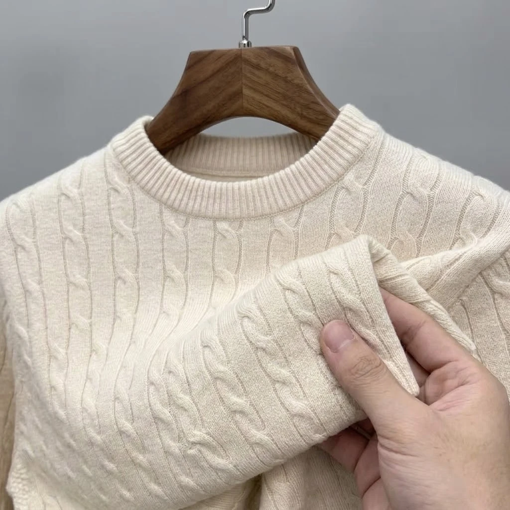 Herbstlicher Herren-Pullover mit Zopfmuster, langärmelig, lässig, Rundhalsausschnitt, weich, warm, gestrickt, für den Winter, Alltag, Streetwear – Detail 10