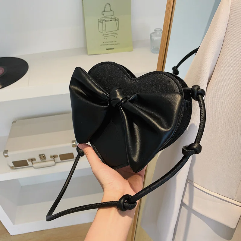 Cute Heart Shoulder Bag Female Kawaii Small Bowknot Crossbody Bag Women Cell Phone Purse Womens Pouch Handbags for Women