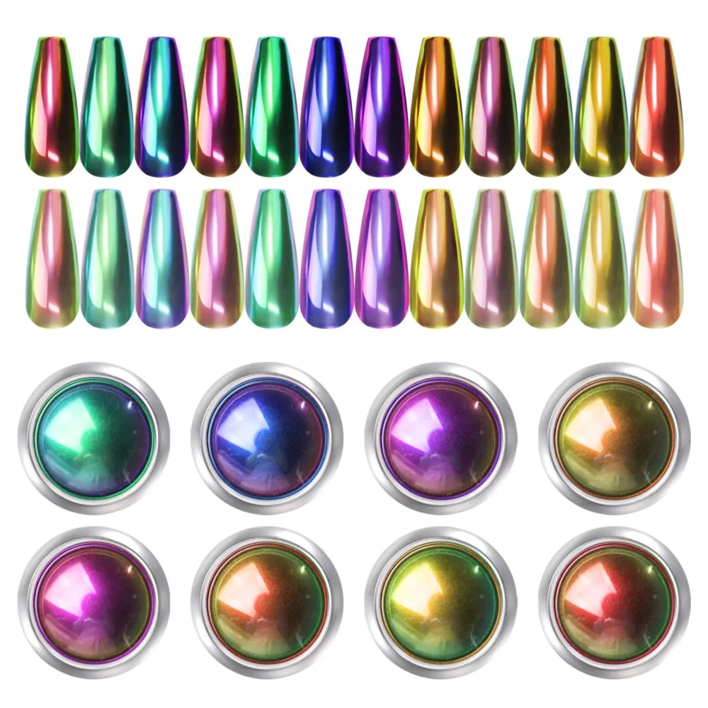12 لون مرآة سحرية الحرباء مسحوق مسمار بريق معدني الكروم مسحوق معدني متجمد الصباغ مانيكير الحرفية مسمار الديكور