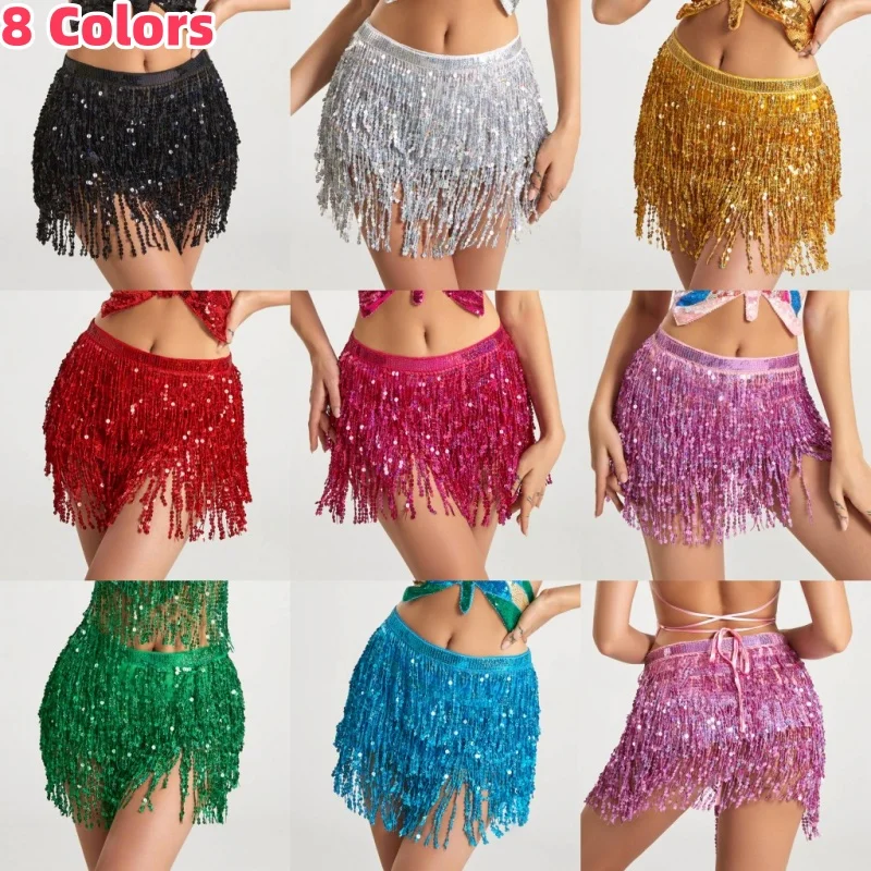 Danse du ventre Costume Latin jupe paillettes brillantes gland ceintures chaîne jupe Club pom-pom girl Football bébé modèle Hula hanche taille écharpe