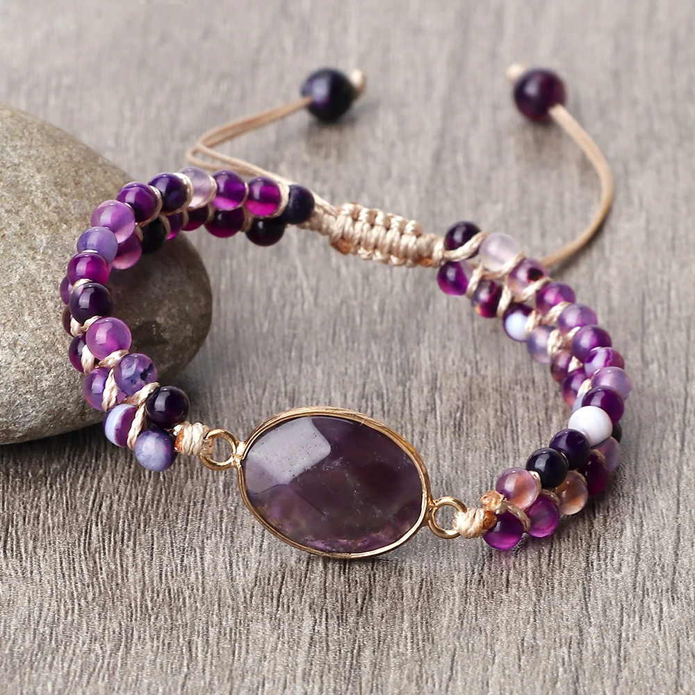 Natural Purple Agates Stone Beads Bracelets Bangles For Women Men Femmel Homme 4mm Purple gem stone bracelets Girls Jewelry gift