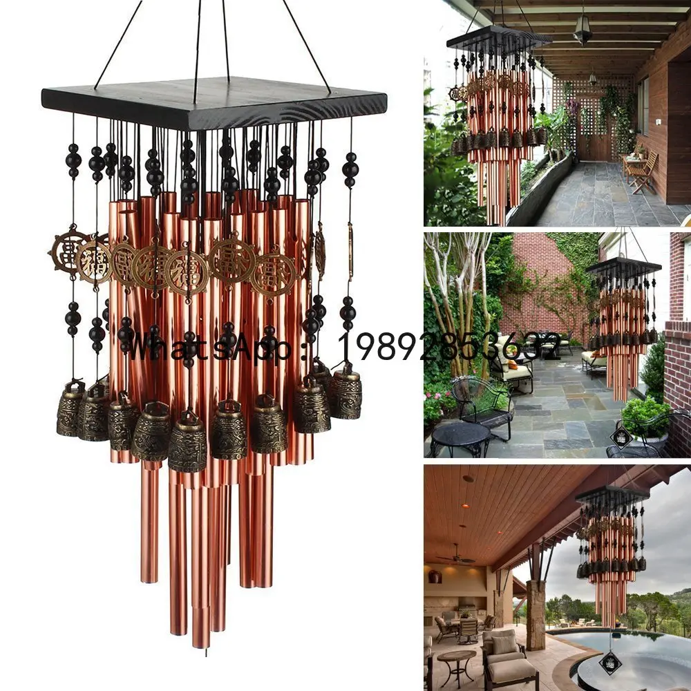 

ZF Solid Wood Metal Aluminum Tube Multi-Tube Wind Chime with Antique Bronze Bells for Home Outdoor Balcony Decoration