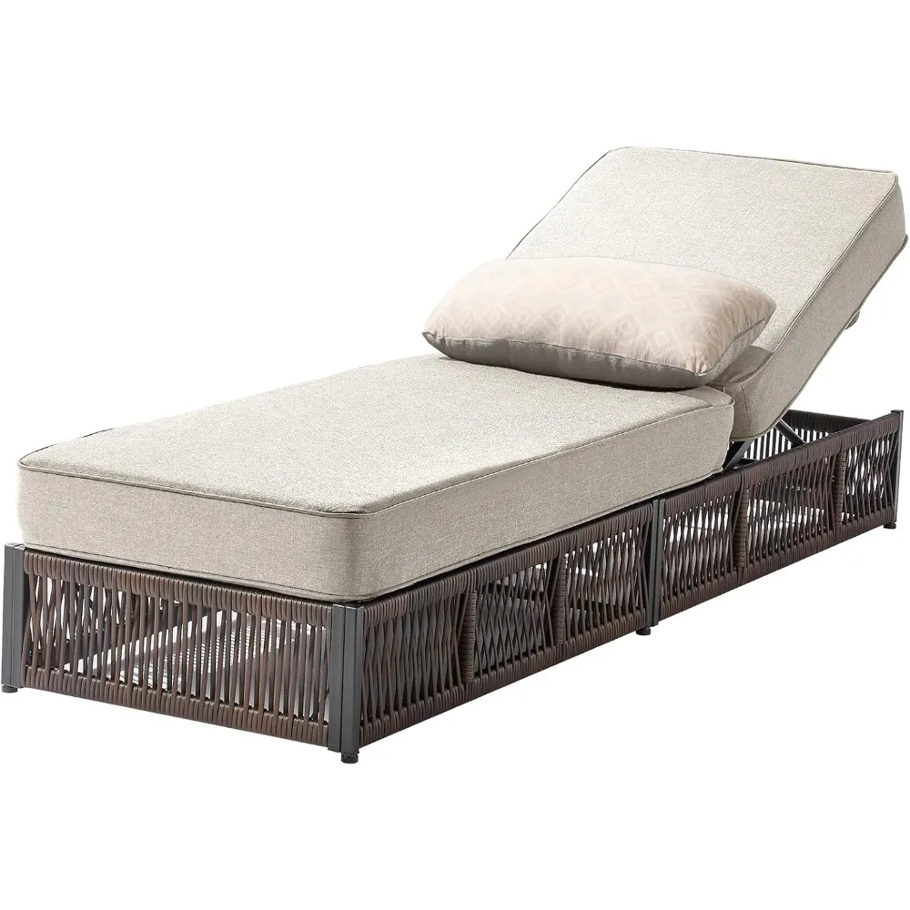 

Роскошный уличный шезлонг с 5-дюймовыми утолщенными подушками - 1 комплект коричневых плетеных лежаков для патио с высокой спинкой, чай с откидной спинкой из ротанга