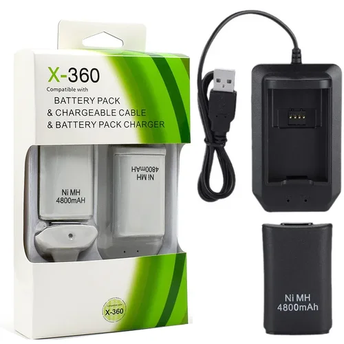 Imagen 2 del producto Batería recargable de 4800mAh con 1 Cable de carga + base de carga para batería de controlador de mando inalámbrico Xbox 360