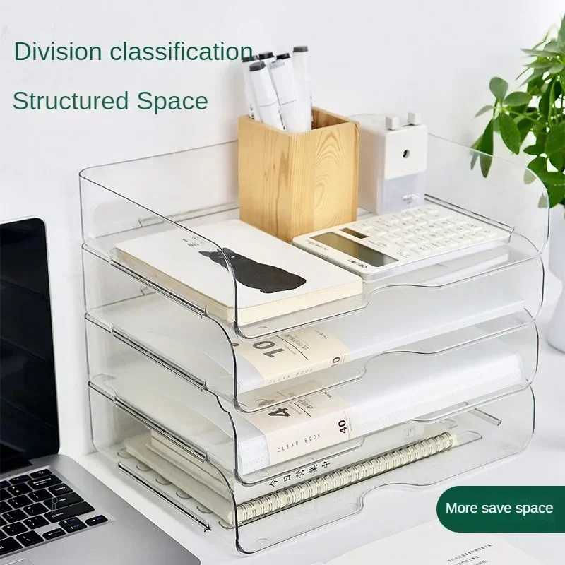 

A4 Simple Style Multi-use Sturdy Storage Box Desktop File Organizer Tray Papers Rack Stackable StorageStationery Box Book Shelf