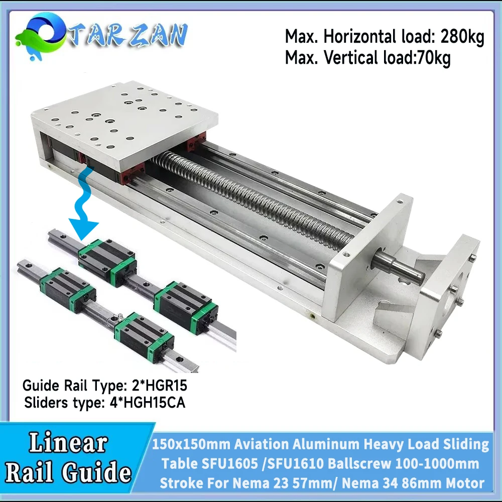 

Heavy Load CNC Sliding Table Dust Cover Linear Rail Guide 40-940mm Stroke SFU1605/1610 Ballscrew 4*HGH15CA Sliders X Y Z Axis