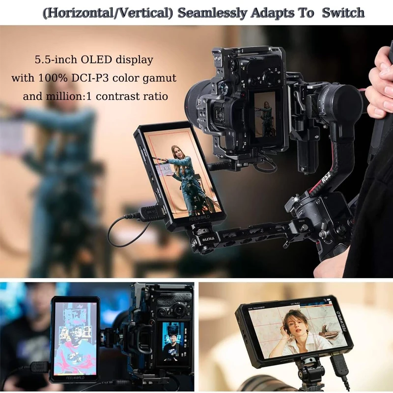 كاميرا FEELWORLD PS6 مقاس 5.5 بوصة OLED وشاشة تعمل باللمس ودعم HDMI بدقة 4K، متوافقة مع التصوير الرأسي/الأفقي