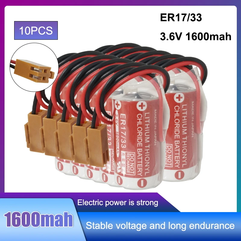 

10pcs 3.6v 1600mah ER17/33 ER1733 with 2 Hole plug Industrial control CNC Alarm system Lithium battery