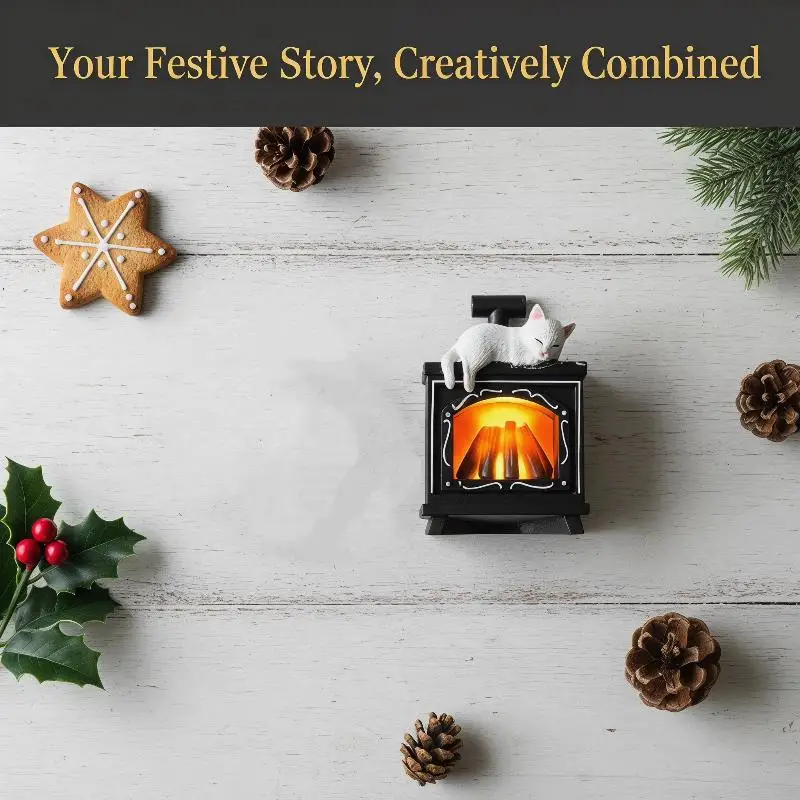 Mini Cat Fireplace Refrigerator Fridge Magnet With LED Night Light For Home Decor Childrens Bedroom Kitchen