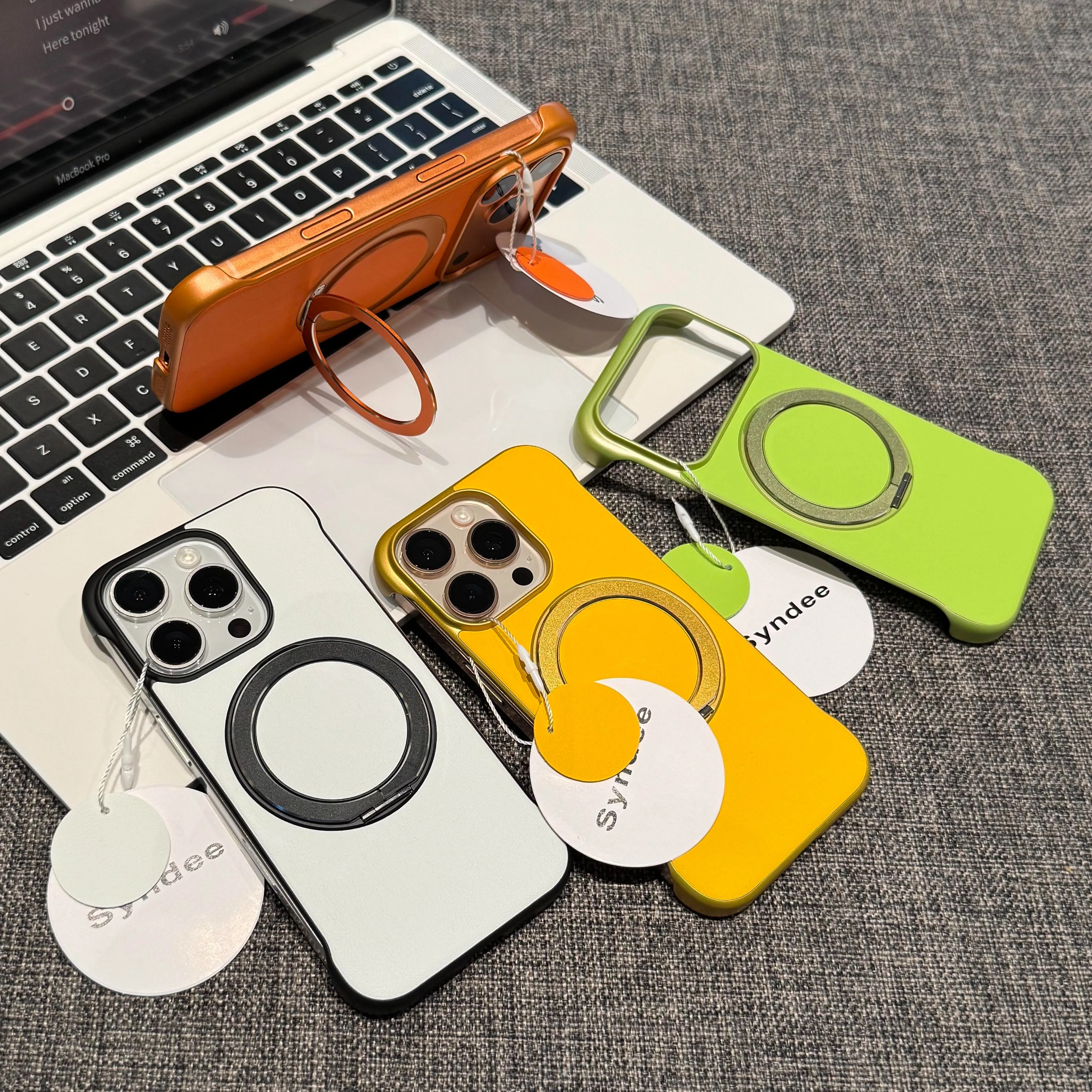 حافظة جلدية صلبة بدون إطار لهاتف آيفون 17 اير 16 15 14 بلس 13 12 11 برو ماكس 360 ° حامل حلقي معدني دوار، غطاء Magsafe #4