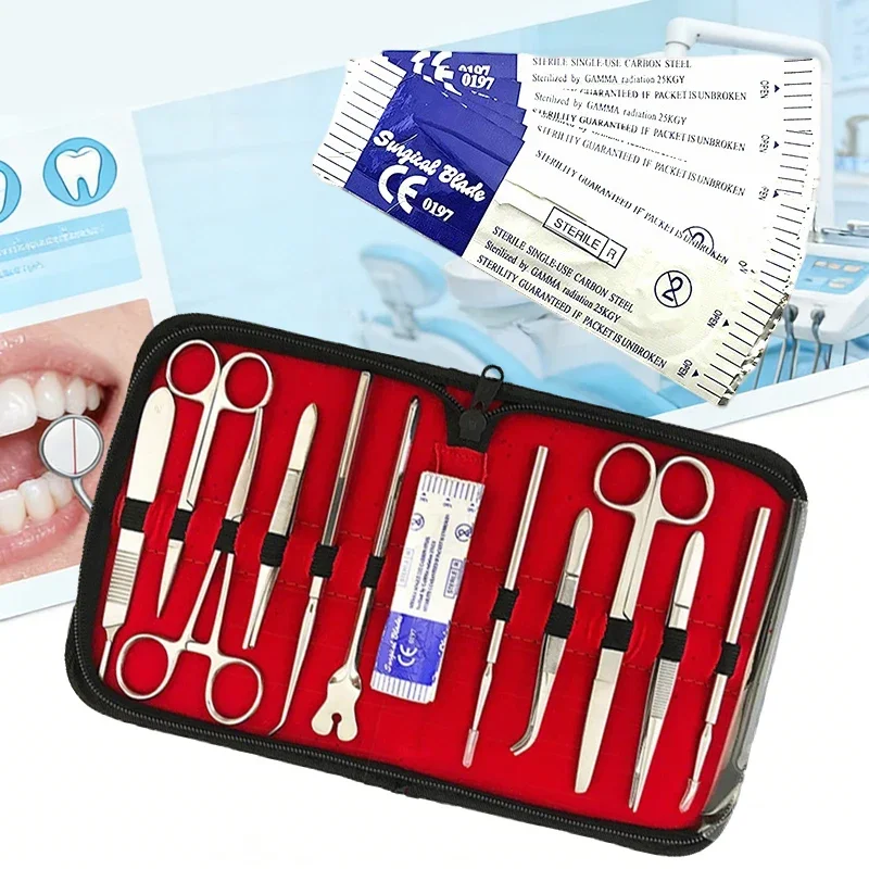 22Pcs Dissection Tool Set Stainless Steel Scalpel Scissors Tweezers Probe Anatomy Biology Lab Dental Kit