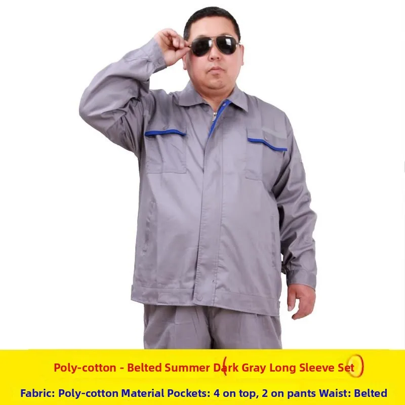 

Large Size Work orm Set Men's Extra Loose Thin Long Sve Summer Breathable Labor Protection Clothing Cotton Blend Fabric