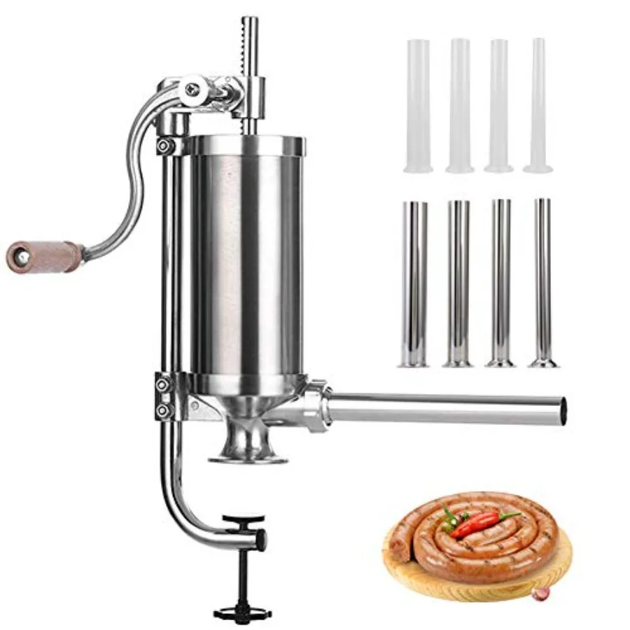 

Sausage Stuffer Stainless Steel Homemade Sausage Maker Vertical Meat Filling Kitchen Machine Packed 8 Stuffing Tubes