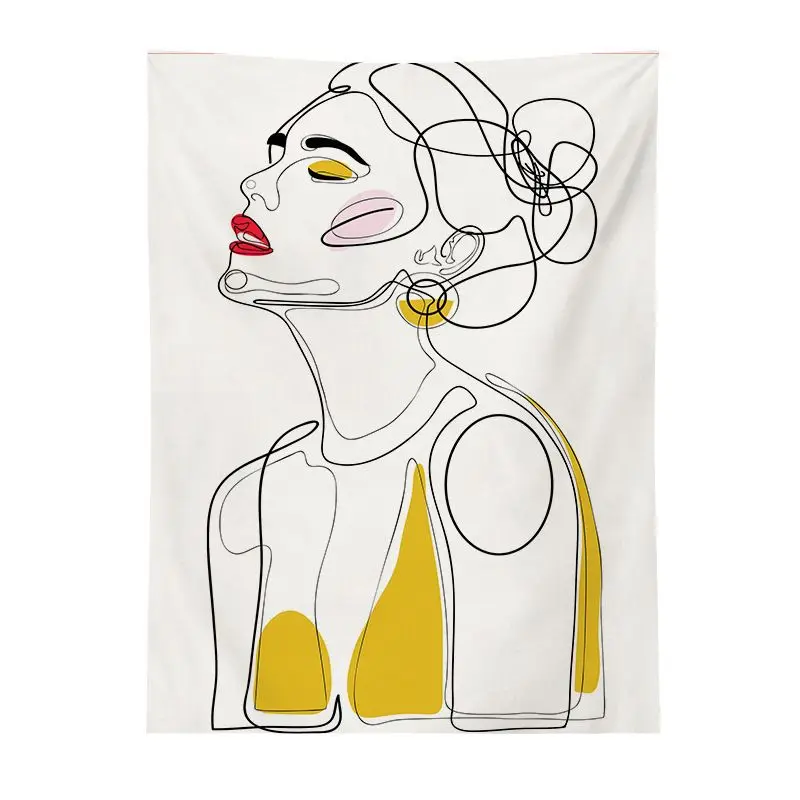 VIKAMA Minimalist Line Flower Face Tapestry, Nordic Abstract One Stroke Wall Hanging for Bedroom Living Room Decor