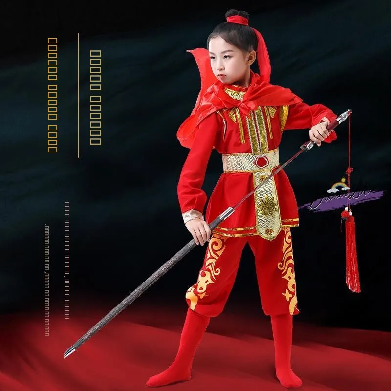 

Костюм Хуа Мулань: Детский традиционный наряд для выступлений, оперы, танцев, в стиле древних воинов и генералов, с элементами доспехов