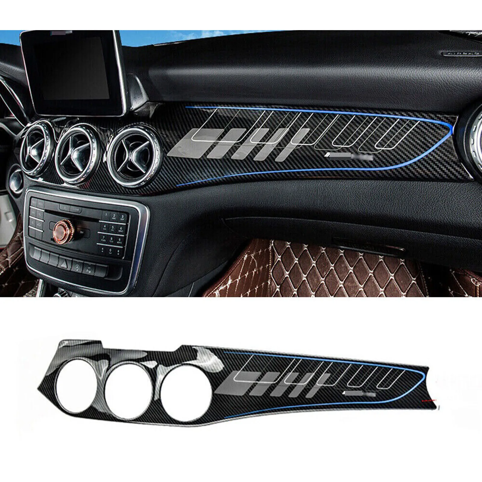 Carbon Fiber Blue Center Console Panel For Benz GLA X156 CLA W117 Class 13-19