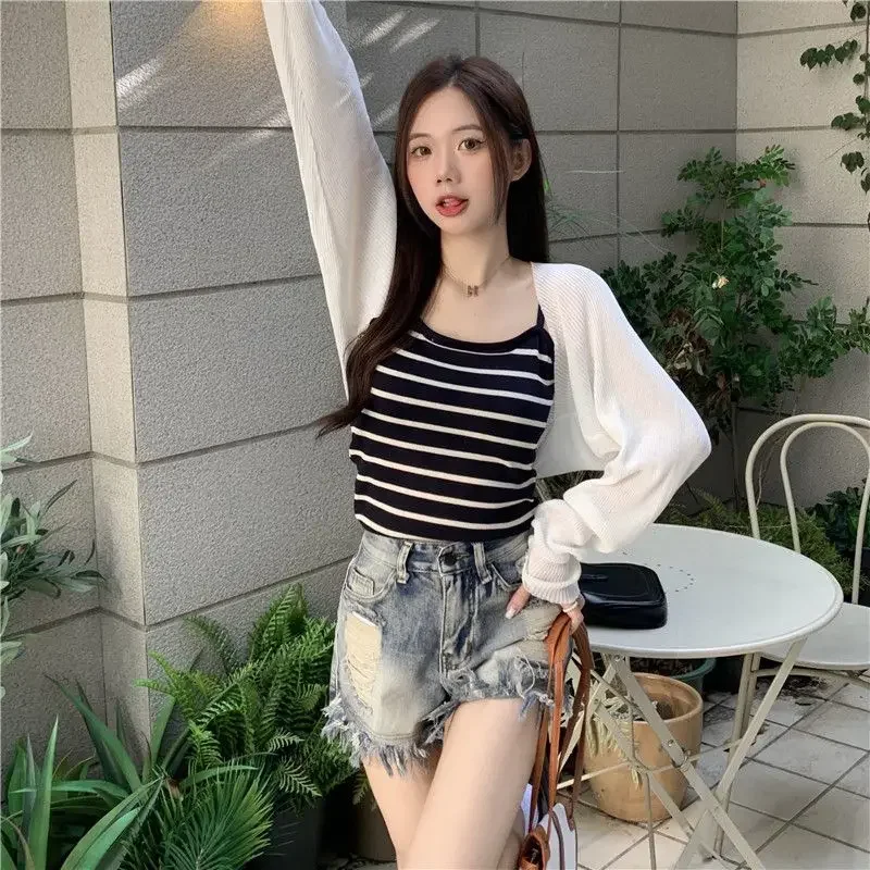 

Sun-proof Cropped Jackets Women Bat Sleeved Casual Knitted Tender Summer Simple All-match Thin Breathable Hotsweet Fashion Chic