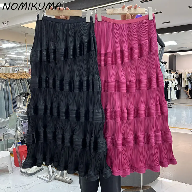 

Nomikuma Folds High Waist A-line Long Skirt Women Summer Fashion 2023 New Bottoms Causal Korean Style Goth Skirt Faldas De Mujer