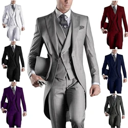 Custom Made White/black/grey/burgundy Tailcoat Men Party Prom Groomsmen Suits For Wedding Tuxedos Jacket+pants+vest