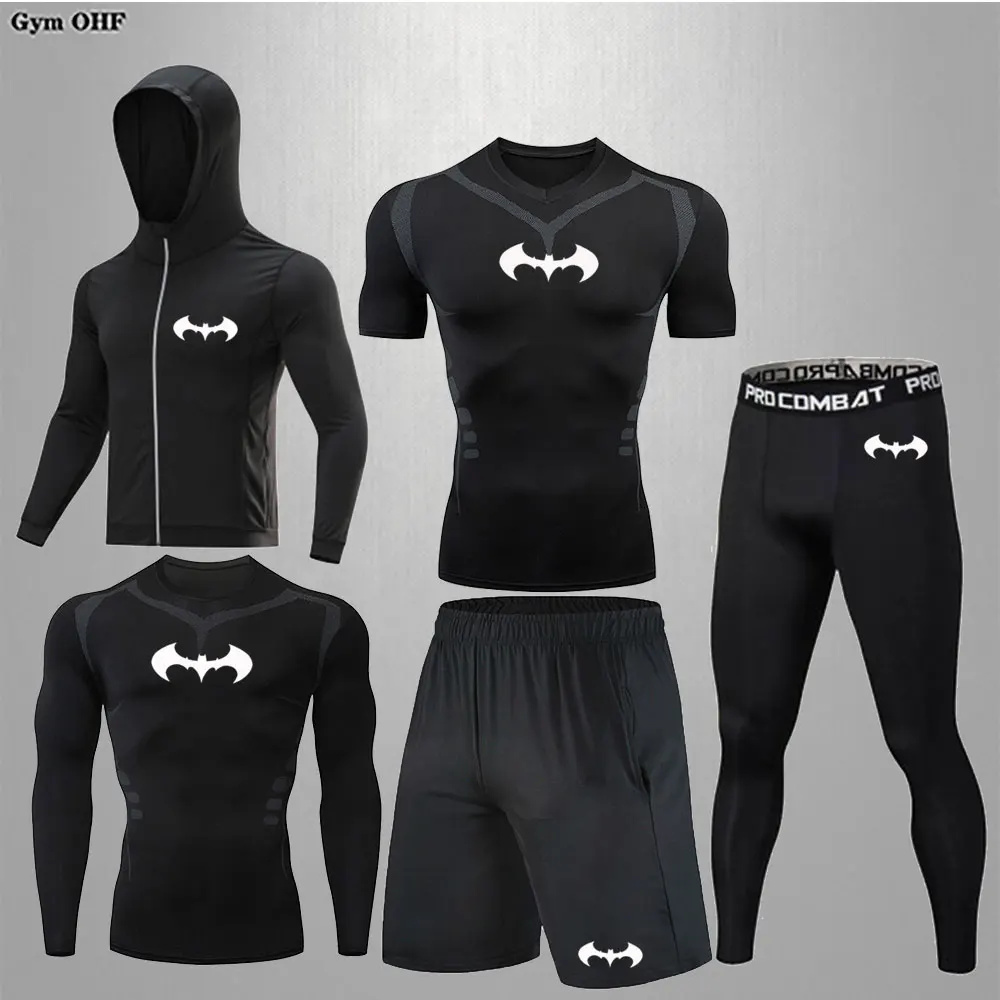 Men\'s Rashgard Tracksuit MMA Compression Running Suits Fitness Jogging Workout Quick Dry Men Set Gym Training Sport Set New