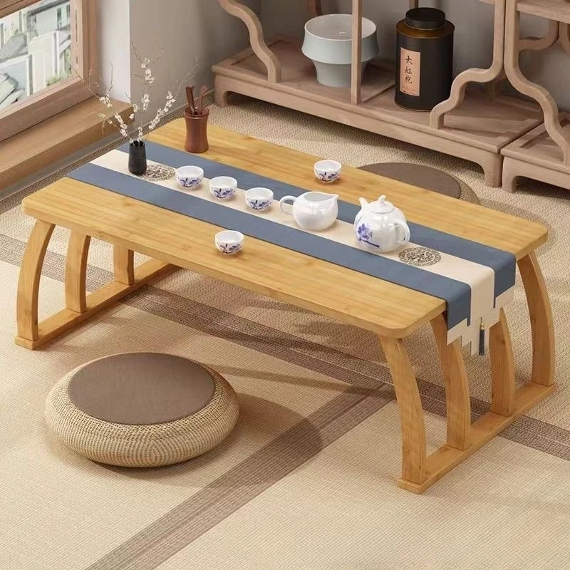 

‌Handcrafted Curved Bay Window Table, Waterproof Tatami Coffee Desk, Zen Multi-Size Tea Stool, Solid Bamboo Kang Home Decor
