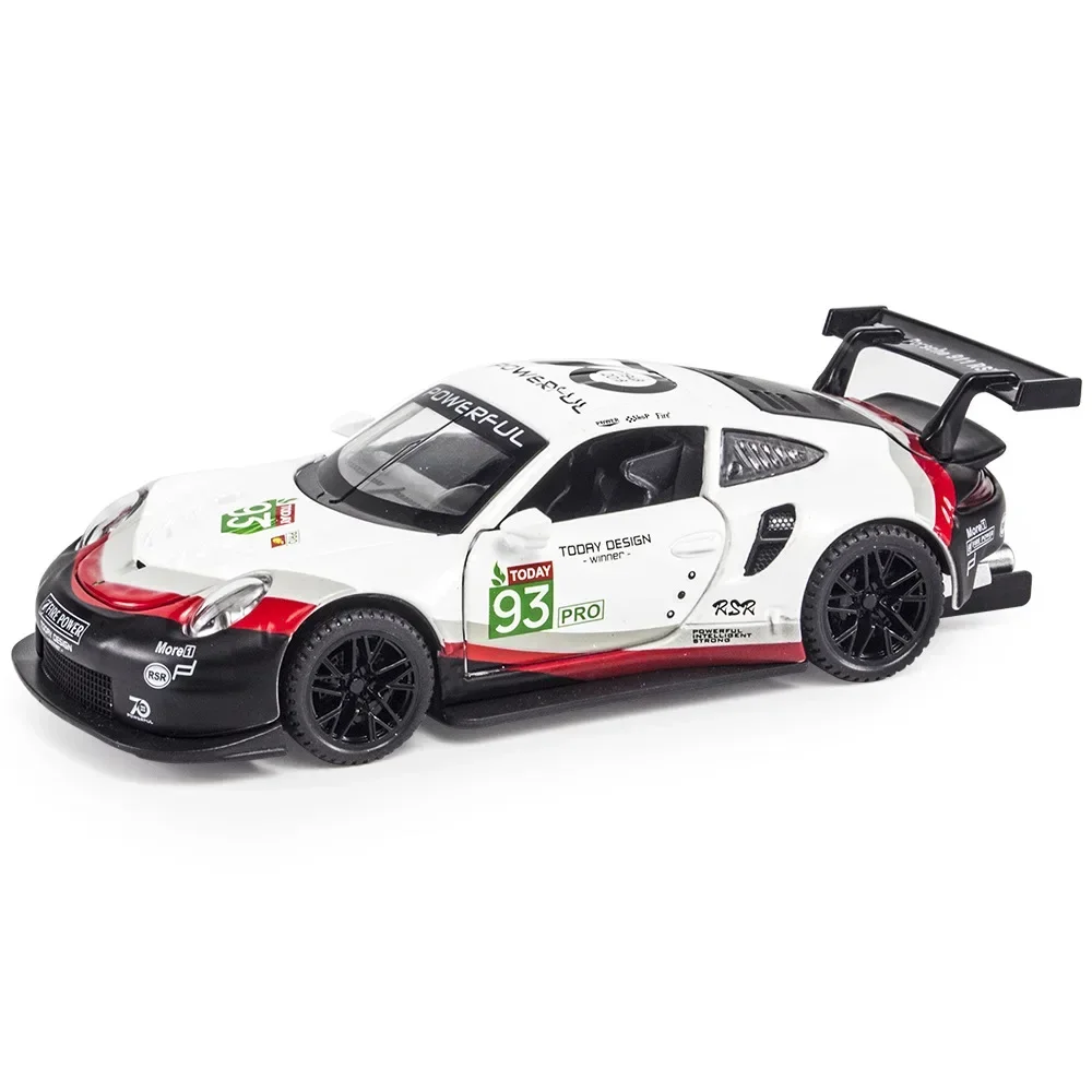1:32 Porsche 911 RSR coche de carreras simulación Diecast Metal aleación modelo coche sonido luz tirar hacia atrás colección niños juguetes regalos A40 Min