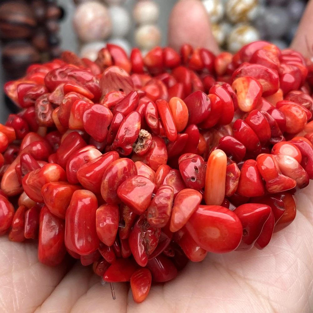 5mm-8mm Natural Red Coral Chips Stone Beads for Needlework Irregular Gravel Beads Accessories For Jewelry Making Bracelet 15inch