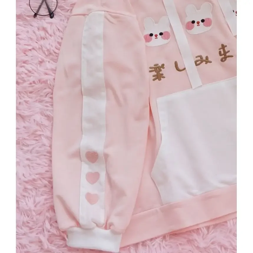 Sweats à capuche brodés de lapin de dessin animé japonais pour femmes, sweat-shirt pour filles douces, pull nickel é, haut Y2K, mignon, rose, automne, nouveau