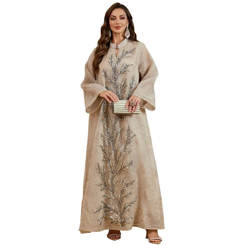 Arab Long Robe Eid Muslim Abaya for Women Party Dresses Sequins Mesh Jalabiya Morocco Dubai Abayas Kaftan Islam Ramadan Vestidos