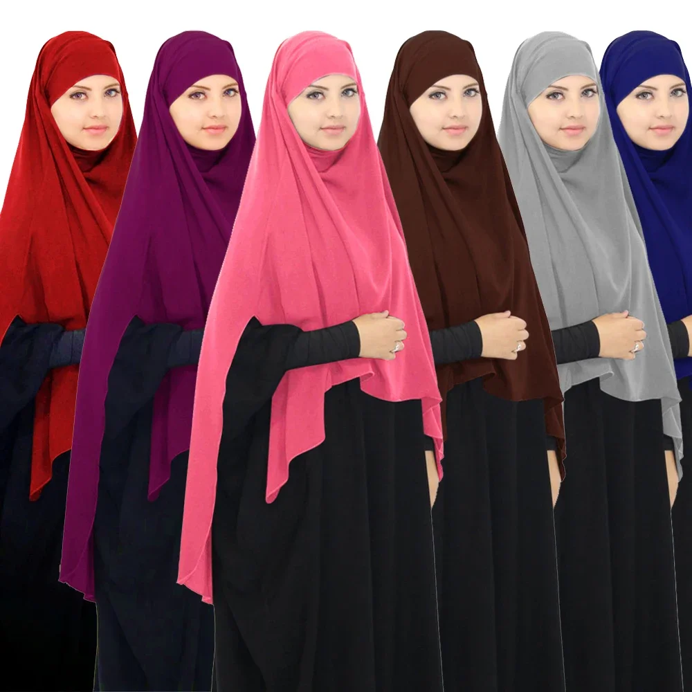 

Full Cover Muslim Women Prayer Dress Niquab Long Scarf Khimar Hijab Islam Large Overhead Clothes Robe Ramadan Arab Middle East