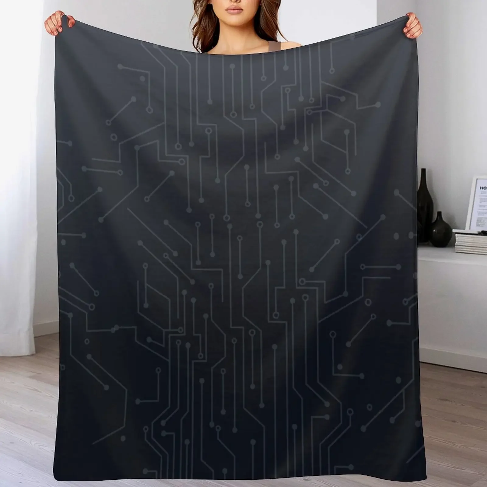 Grey Motherboard Circuit Pattern Throw Blanket Shaggy Comforter Blankets