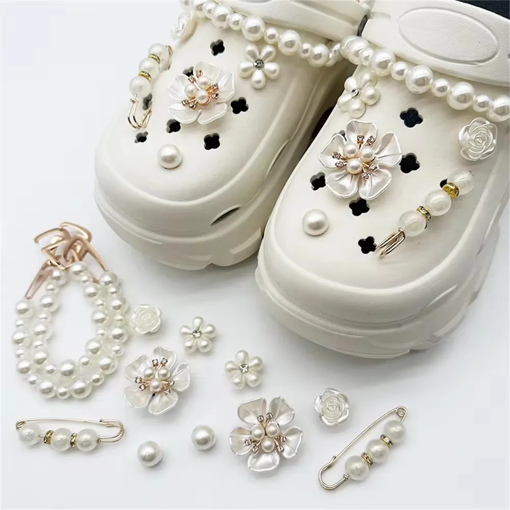 Fashionable Multifunctional Pearl Rhinestone Chain Charm Shoe Accessories Jewelry DIY Detachable Girl Sandals Accessories