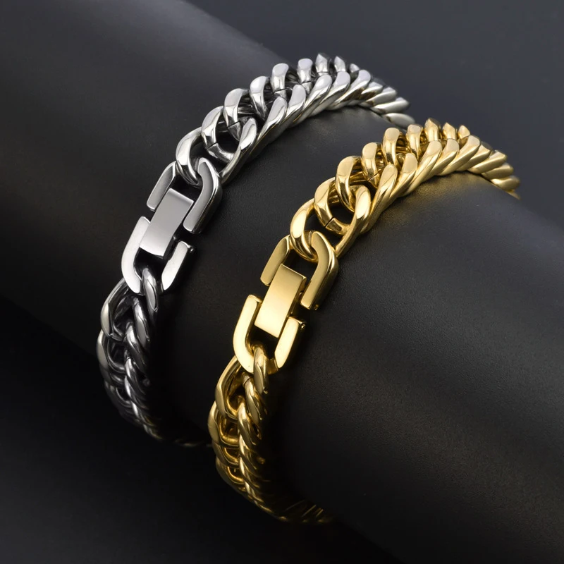 Male Cuban Chain Titanium Steel Bracelet Simple Stainless Steel Double Woven Hand Chain Four Sided Grinding Bracelet For Men