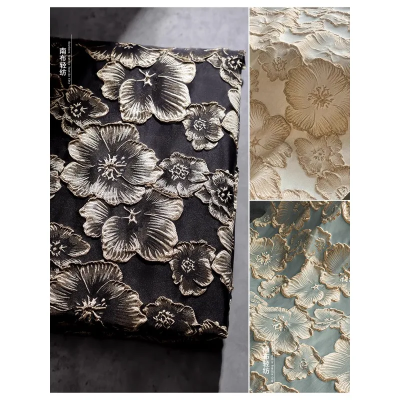 Plum Blossom Black Gold Silk Jacquard Three-dimensional Relief Fabric Chinese Style Embroidered Texture Home Designer Fabric